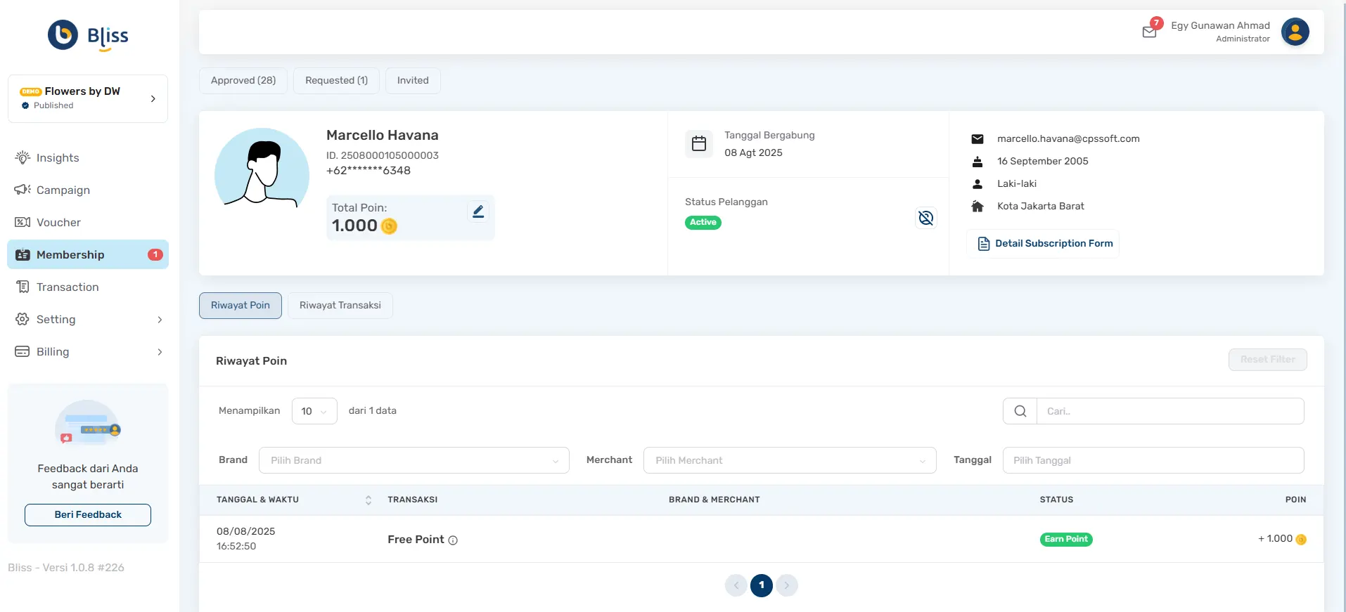 Mengelola membership Bliss